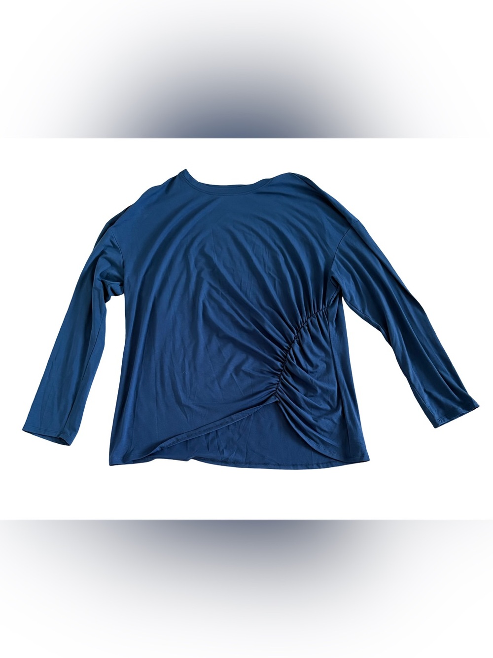 Women’s Navy Blue Side-Ruched Long Sleeve Tee
